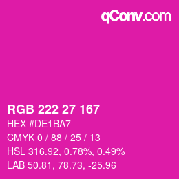 颜色代码: RGB 222 27 167 | qconv.com