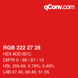 カラーコード: RGB 222 27 28 | qconv.com