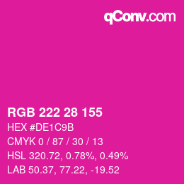 颜色代码: RGB 222 28 155 | qconv.com