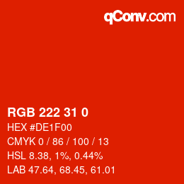 Color code: RGB 222 31 0 | qconv.com