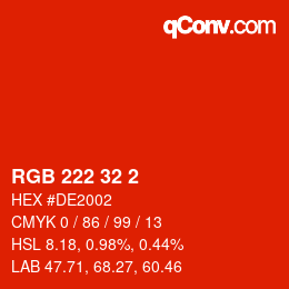 Color code: RGB 222 32 2 | qconv.com