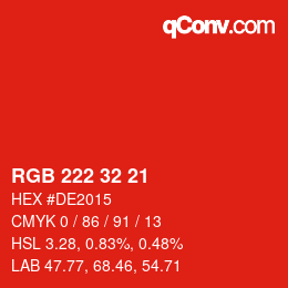 カラーコード: RGB 222 32 21 | qconv.com