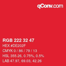 Color code: RGB 222 32 47 | qconv.com