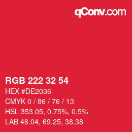Color code: RGB 222 32 54 | qconv.com