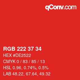 カラーコード: RGB 222 37 34 | qconv.com