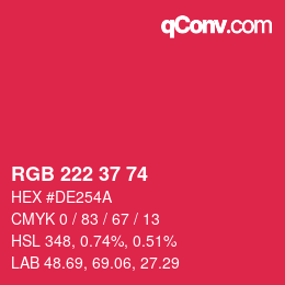 Color code: RGB 222 37 74 | qconv.com