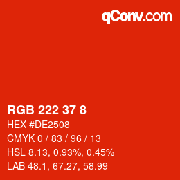 Color code: RGB 222 37 8 | qconv.com