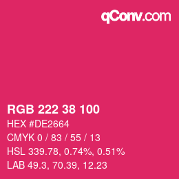 颜色代码: RGB 222 38 100 | qconv.com