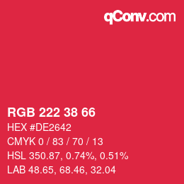 颜色代码: RGB 222 38 66 | qconv.com