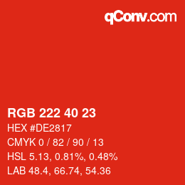 颜色代码: RGB 222 40 23 | qconv.com