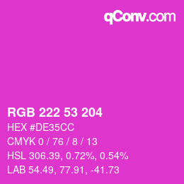 カラーコード: RGB 222 53 204 | qconv.com