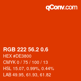 カラーコード: RGB 222 56.2 0.6 | qconv.com