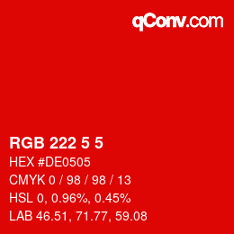 Color code: RGB 222 5 5 | qconv.com