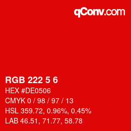 Color code: RGB 222 5 6 | qconv.com
