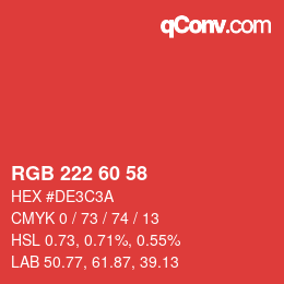 Color code: RGB 222 60 58 | qconv.com