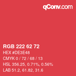 Color code: RGB 222 62 72 | qconv.com