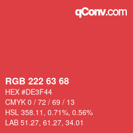 Color code: RGB 222 63 68 | qconv.com