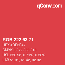 Color code: RGB 222 63 71 | qconv.com