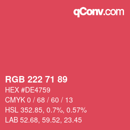 颜色代码: RGB 222 71 89 | qconv.com