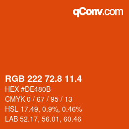カラーコード: RGB 222 72.8 11.4 | qconv.com