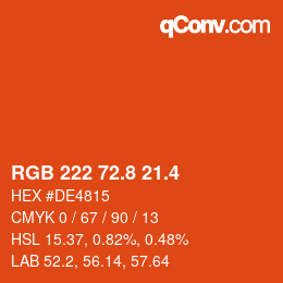 カラーコード: RGB 222 72.8 21.4 | qconv.com