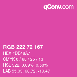カラーコード: RGB 222 72 167 | qconv.com