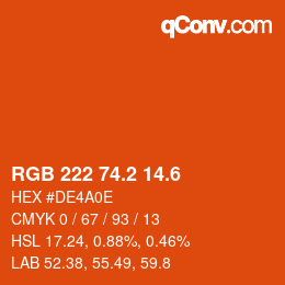カラーコード: RGB 222 74.2 14.6 | qconv.com