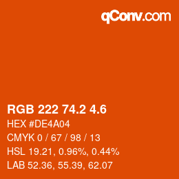 カラーコード: RGB 222 74.2 4.6 | qconv.com