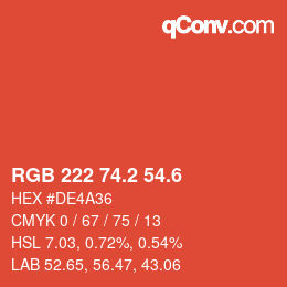 カラーコード: RGB 222 74.2 54.6 | qconv.com