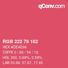 Color code: RGB 222 78 102 | qconv.com