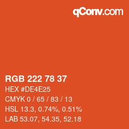 Color code: RGB 222 78 37 | qconv.com