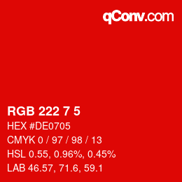 Color code: RGB 222 7 5 | qconv.com