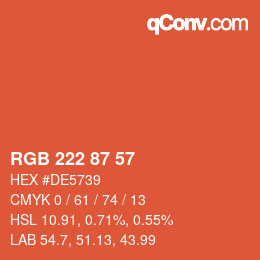 カラーコード: RGB 222 87 57 | qconv.com