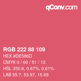 Color code: RGB 222 88 109 | qconv.com
