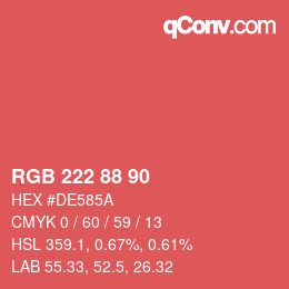 Color code: RGB 222 88 90 | qconv.com