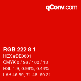 Color code: RGB 222 8 1 | qconv.com