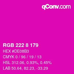 カラーコード: RGB 222 8 179 | qconv.com