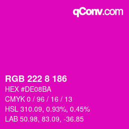 颜色代码: RGB 222 8 186 | qconv.com