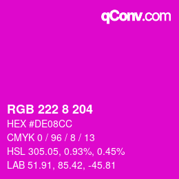 カラーコード: RGB 222 8 204 | qconv.com