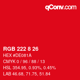 Farbcode: RGB 222 8 26 | qconv.com