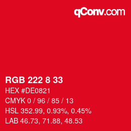 Color code: RGB 222 8 33 | qconv.com