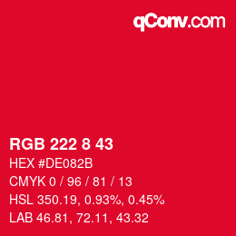 颜色代码: RGB 222 8 43 | qconv.com