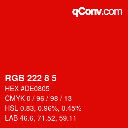 Color code: RGB 222 8 5 | qconv.com