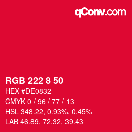 Color code: RGB 222 8 50 | qconv.com
