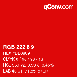 カラーコード: RGB 222 8 9 | qconv.com