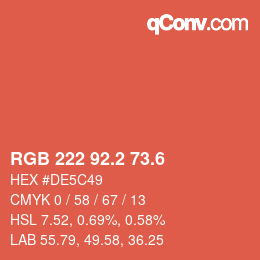カラーコード: RGB 222 92.2 73.6 | qconv.com