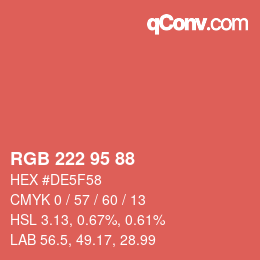 カラーコード: RGB 222 95 88 | qconv.com