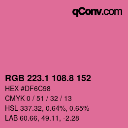 カラーコード: RGB 223.1 108.8 152 | qconv.com