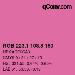 カラーコード: RGB 223.1 108.8 163 | qconv.com
