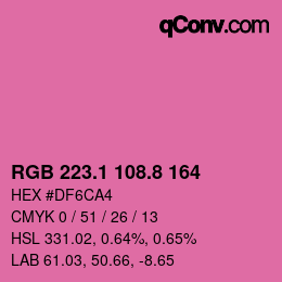 カラーコード: RGB 223.1 108.8 164 | qconv.com